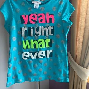 L.A Kitty Sz L(12-14) Big girl Cotton Yeah Right Whatever Tee Shirt Top Blue